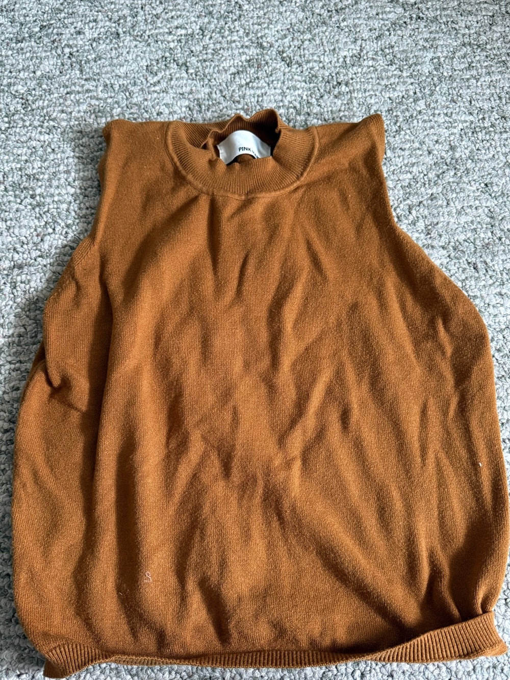 Pink Martini Sleeveless Mock Neck Vest in Warm Rust